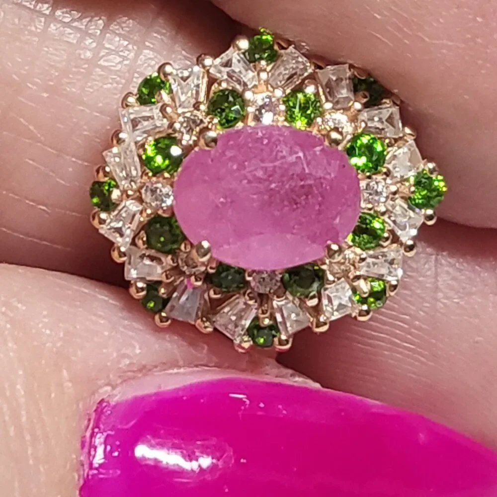 Ilakaka Hot Pink Sapphire and Multi Gemstone Blush Blossom Ring